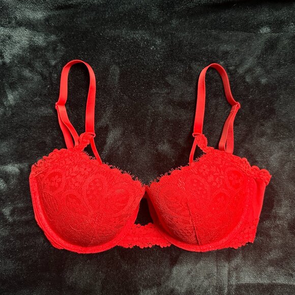 EUC Aerie American Eagle Red Show Off Coquette Lace Balconette Bra 32DD 34D - Picture 7 of 9